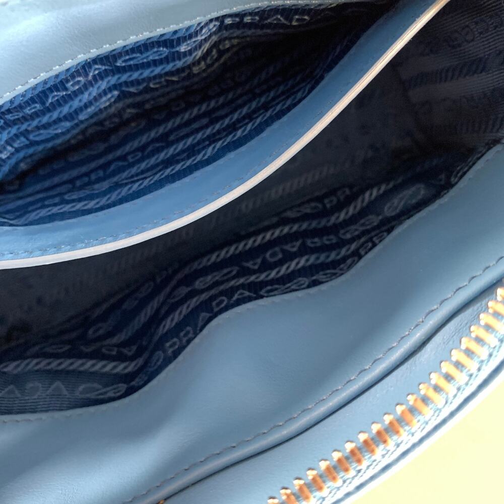 PRADA Blue Quilted Calfskin Leather Shoulder Bag Handbag - Picture 9 of 10